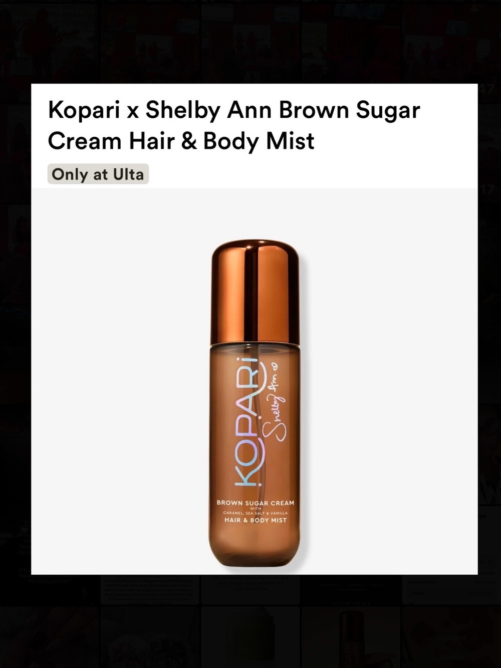 Kopari Brown Sugar Cream Hair & Body Mist.